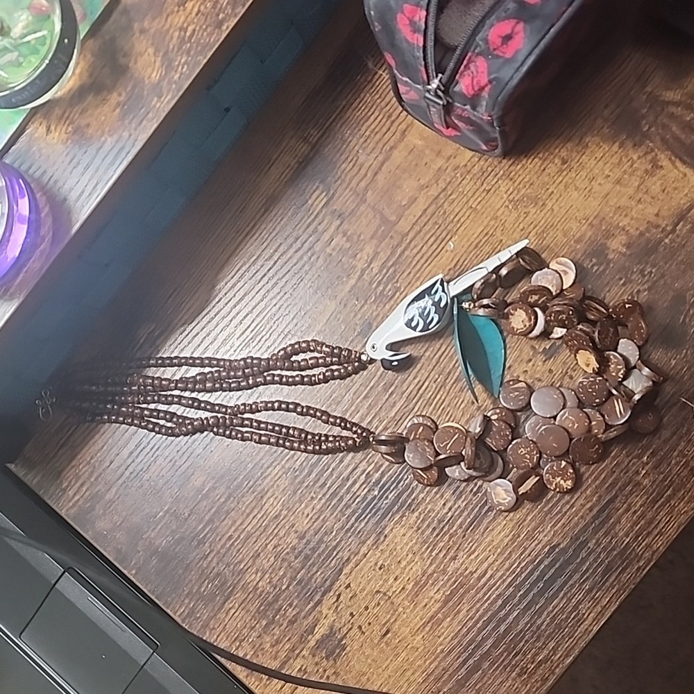 Coconut shell bird necklace